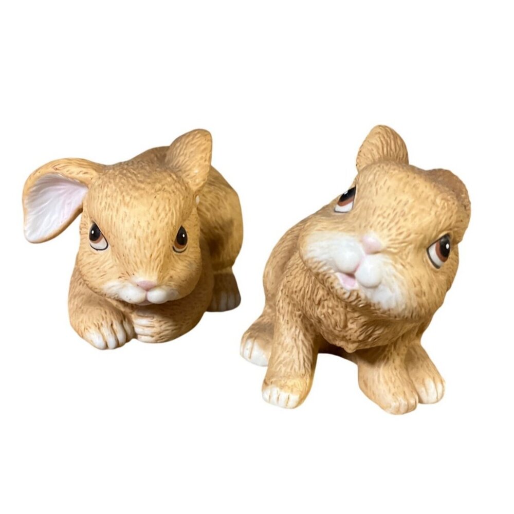 HOMCO Porcelain Brown Bunny Rabbit Figurines #1465 Easter Set of 2